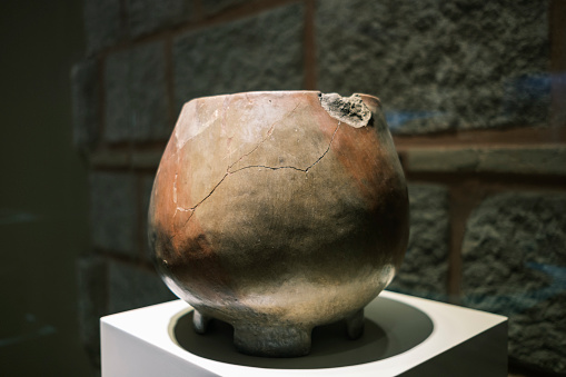 Ancient pottery from the Bronze Age. Pot Terra cotta, 2250 B.C.  Alacahoyuk.