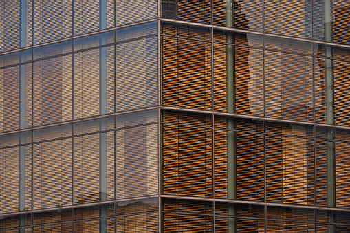 Data and Block Storage Abstracts. Office building in glass and steel.
