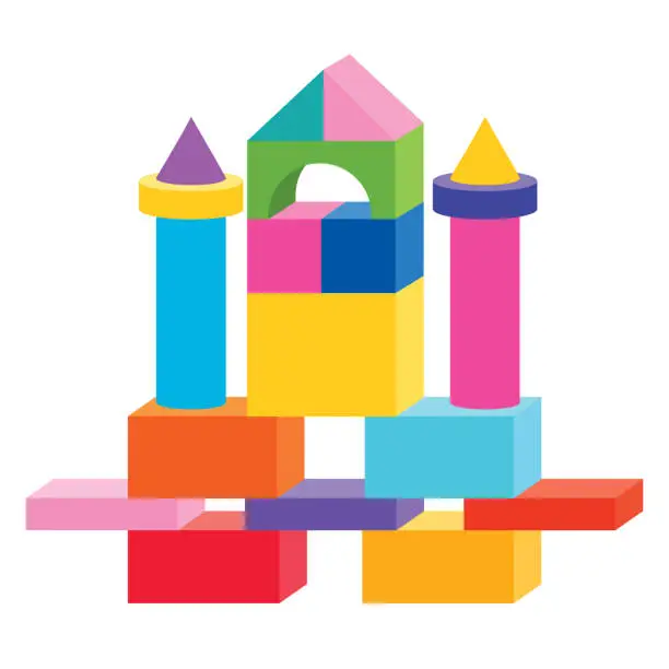 Vector illustration of Colorful Flat Building Game Blocks