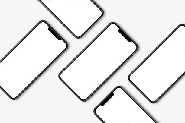 istock 3D rendering of five mobile phones with a white screens on a white background 1500300770