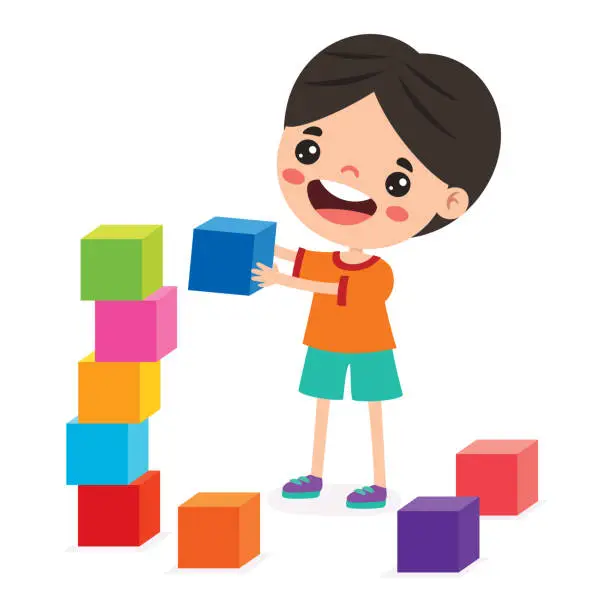 Vector illustration of Kid Playing With Building Blocks