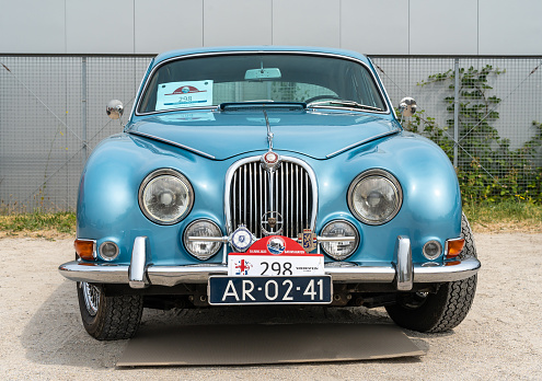 Lelystad, The Netherlands, 18.06.2023, Front view of vintage car Jaguar S-Type 3.8 from 1965 at The National Oldtimer Day