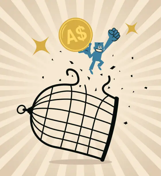 Vector illustration of A businessman breaks through the cage with his money