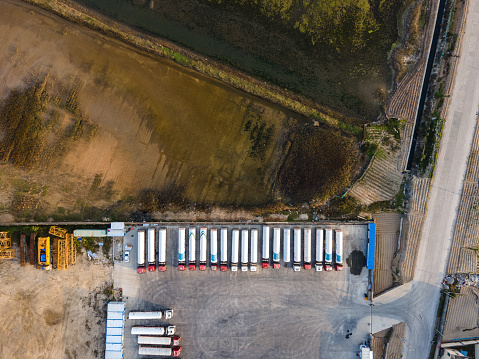 Aerial view of Tank truck parking lot