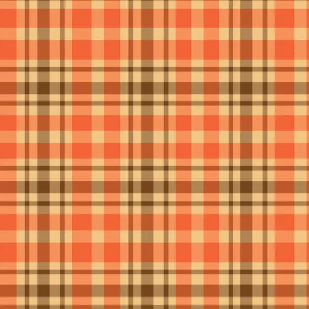 Vector illustration of Beautiful autumn plaid checkered tartan in orange and brown seamless pattern
