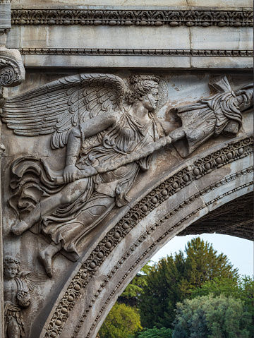 Stone relief sculpture at Septimius Severus Arch in the ancient Roman Forum Rome Italy