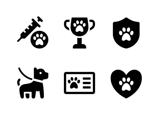 ilustrações de stock, clip art, desenhos animados e ícones de simple set of pets shop vector solid icons - paw print paw shield vector