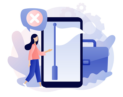 Surrendering Phone White Flag On Smartphone Screen Give Up Or Surrender Metaphor Tiny ...