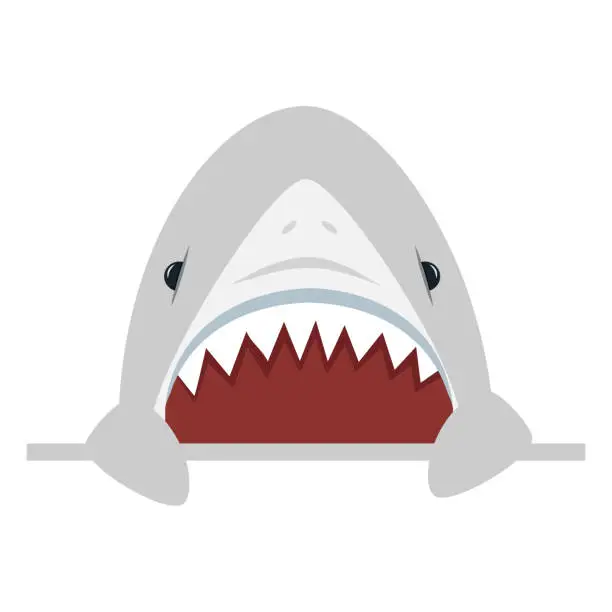 Vector illustration of Angry shark with open mouth hold white board