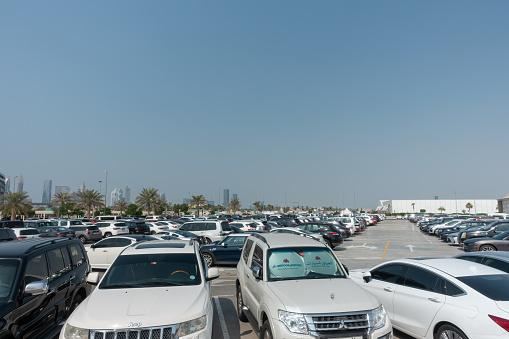 Dubai, United Arab Emirates - 7th November, 2022 : view of a section of the huge parking lot area with adequate parking at the dubai design district.