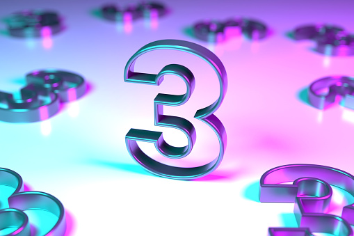 Neon Numbers 3 On Background