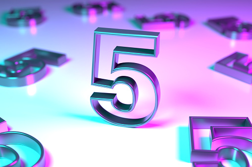 Neon Numbers 5 On Background
