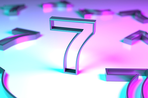 Neon Numbers 7 On Background