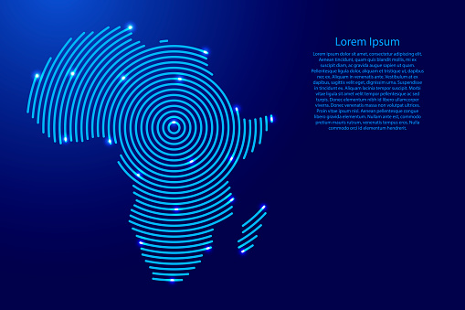 Africa, map from futuristic concentric blue circles and glowing stars for banner, poster, greeting card