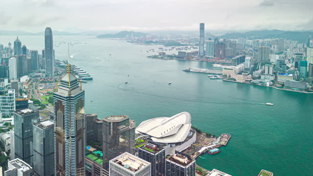 Time-Lapes Hyper lapse Hong Kong urban skyline in the rainy season.