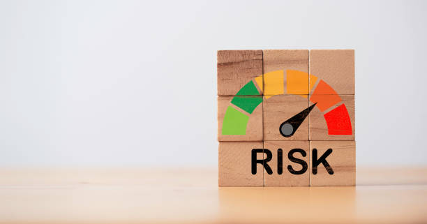 istock Risk level indicator rating print screen wooden cube block since low to high on blue background for Risk management and assessment concept. 1500325636