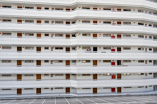 Las Américas, Santa Cruz de Tenerife province, Spain, February 10, 2023 - Balconies of a modern hotel complex on the beach of Las Américas, Santa Cruz de Tenerife province.