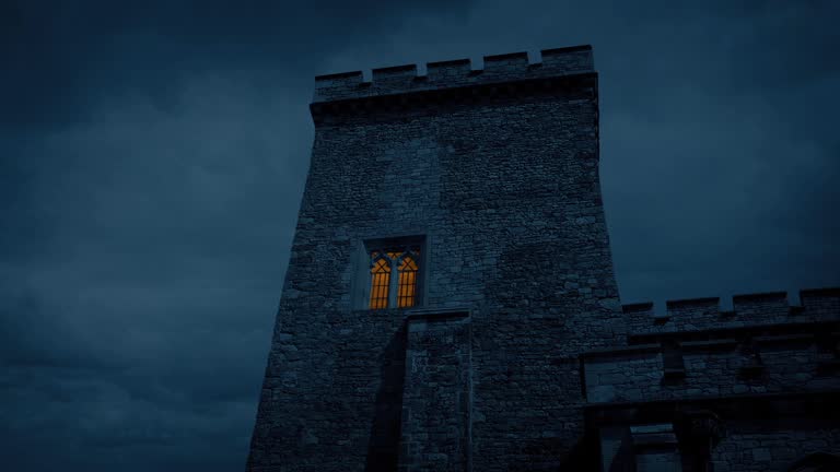 Castle Lit Up Inside In The Evening