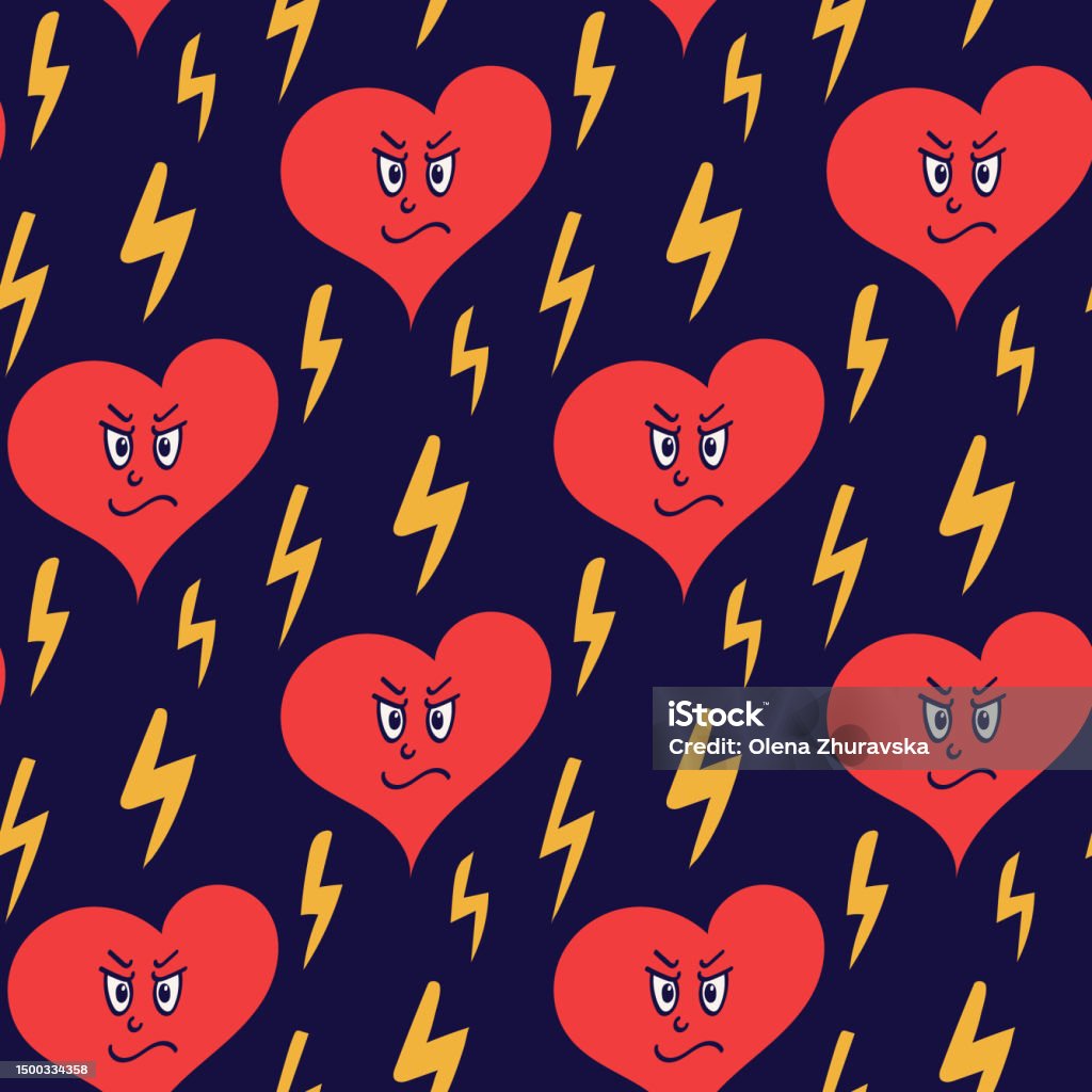 Anry Pattern Hand Drawn Seamless Pattern With Angry Hearts Stock Illustration ...
