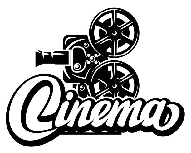istock Film projector in retro style with calligraphic inscription Cinema. Vector monochrome illustration. Editable template for design 1500336274