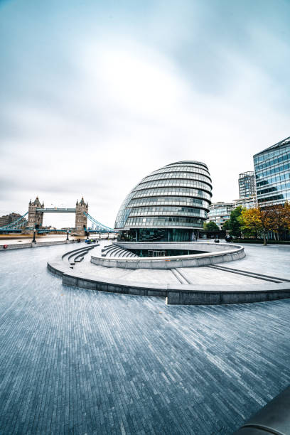 Empty riverside walk in London Empty riverside walk in London gla building stock pictures, royalty-free photos & images