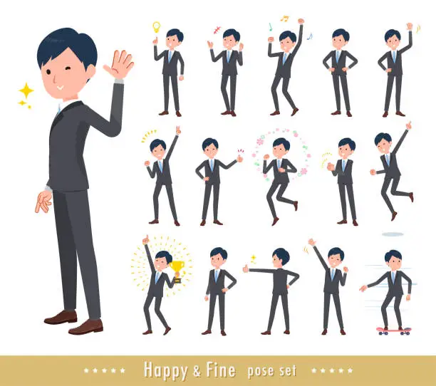 Vector illustration of A set of businessman in a cheerful pose