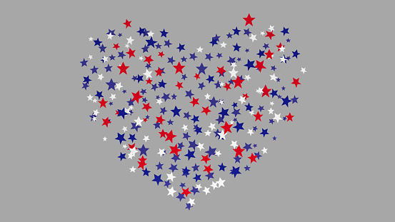 Heart-shaped stars in the colors of the United States flag. 4th of July, United States Independence Day celebration.,3d rendering
