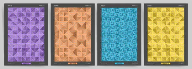 Vector illustration of Summer Abstract Geometric Backgrounds in a Trendy Dark Asian Style. Perfect for Business Banners, Cards, Brochures and Catalogues Wave Traditional Japanese Patterns, circles and knots.