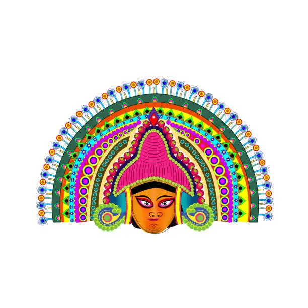 Vector illustration of Chhau mask, West Bengal's vibrant tridiagonal dance adorned with intricate masks