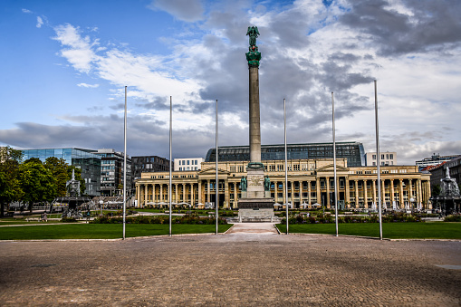 Stuttgart, Germany - 15th of August, 2022. Front View Of Beautiful Jubilee Column Near Königsbau