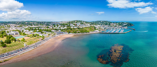 Panorama of Torquay beach and harbour