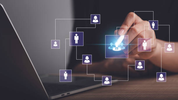 istock Business hierarchy  company structure concept. Business process plan and workflow automation flowchart. Virtual screen Mindmap or Organigram. Relations of order or subordination between member. 1500355774
