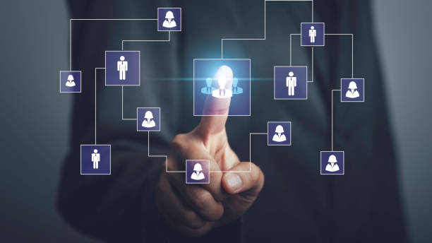 istock Business hierarchy  company structure concept. Business process plan and workflow automation flowchart. Virtual screen Mindmap or Organigram. Relations of order or subordination between member. 1500355775