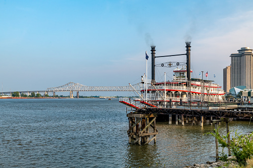 New Orleans, USA. 9 June 2023. Paddle steamer on the Mississippi at New Orleans.