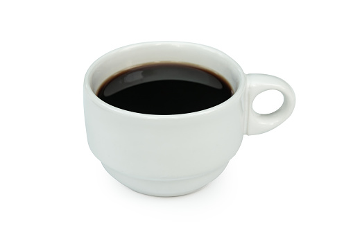 White cup of black coffee isolated on white with clipping path