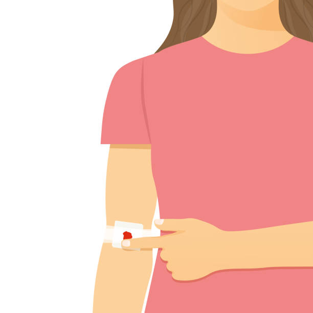 bandage after giving blood bandage after giving blood- vector illustration bandage arm stock illustrations