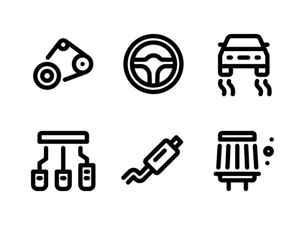 ilustrações de stock, clip art, desenhos animados e ícones de simple set of car service vector line icons - car symbol engine stability