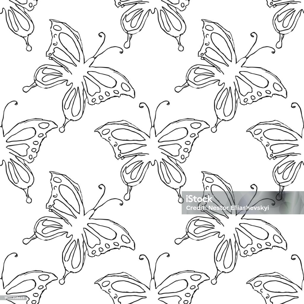 Butterfly Sample Pattern Seamless Butterfly Pattern Drawn Butterfly Background Stock ...