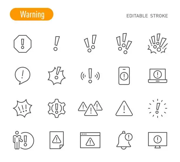 Vector illustration of Warning Icons - Line Series - Editable Stroke