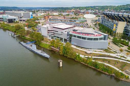 Pittsburgh, Pennsylvania - September 26, 2019: Carnegie Science Center in Pittsburgh, Pennsylvania. Museum and research centre offers science related exhibits, a planetarium, live shows and kids programs