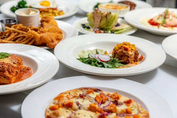 A variety of food items are displayed in an appetizing way.