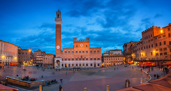 Piazza del Campo in Siena at night, Italy