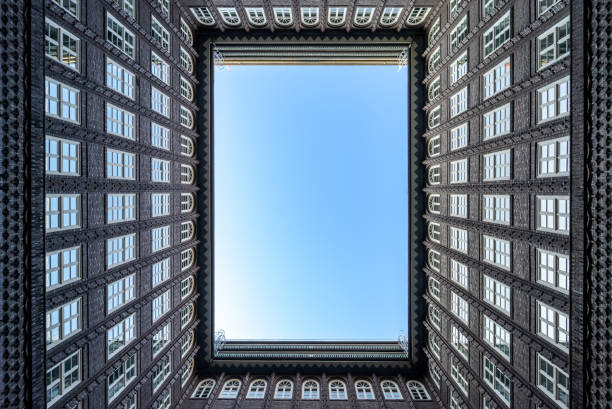 Low angle view of old building against sky, Hamburg Downtown Chile House