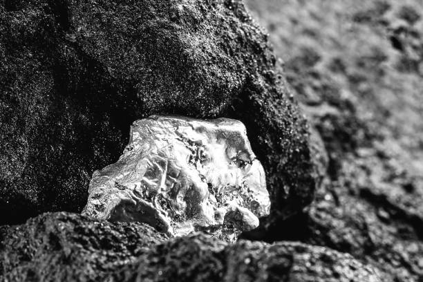 platinum nugget in excavation mine, gemstone, mining concept