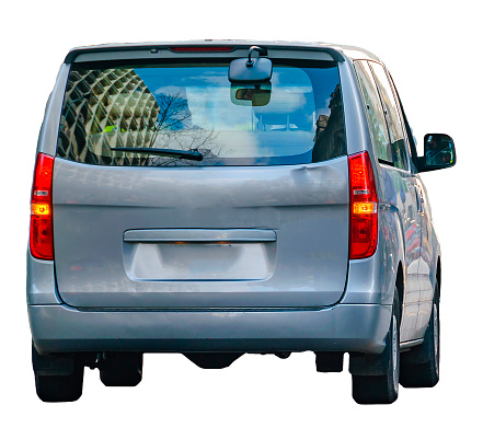 Isolated minivan back view isolated photo against white background