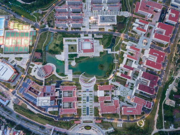 istock Top view of campus buildings and artificial lakes 1500369459