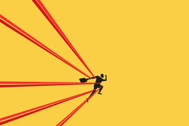Vector illustration of Businessman tied up with red tape. concept of struggle, limitation and trap or challenge