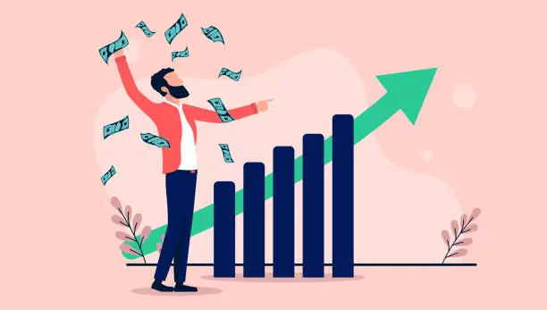 Vector illustration of Man making money and having success