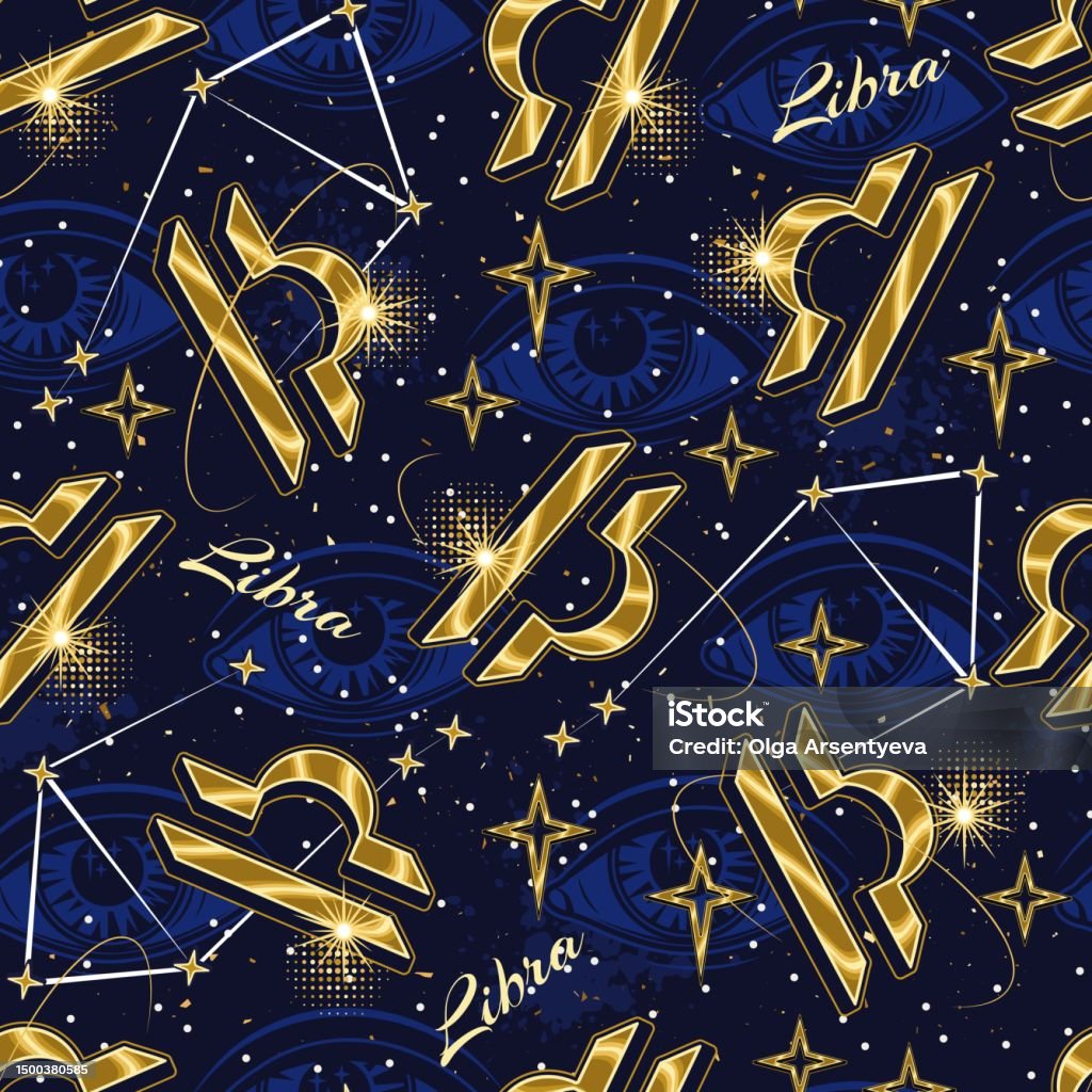 Libra Star Sign Pattern Pattern With Zodiac Sign Libra Constellation Stock Illustration ...