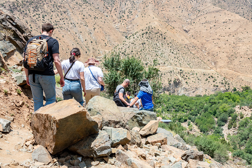 Many people touring through the Ourika Valley in the High Atlas Mountains